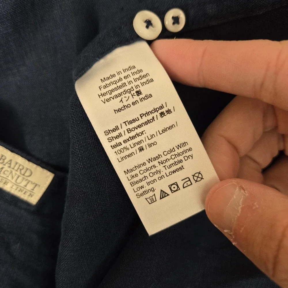 J Crew Irish Linen Shirt Mens Small Blue Baird McNutt Short Sleeve Button Down